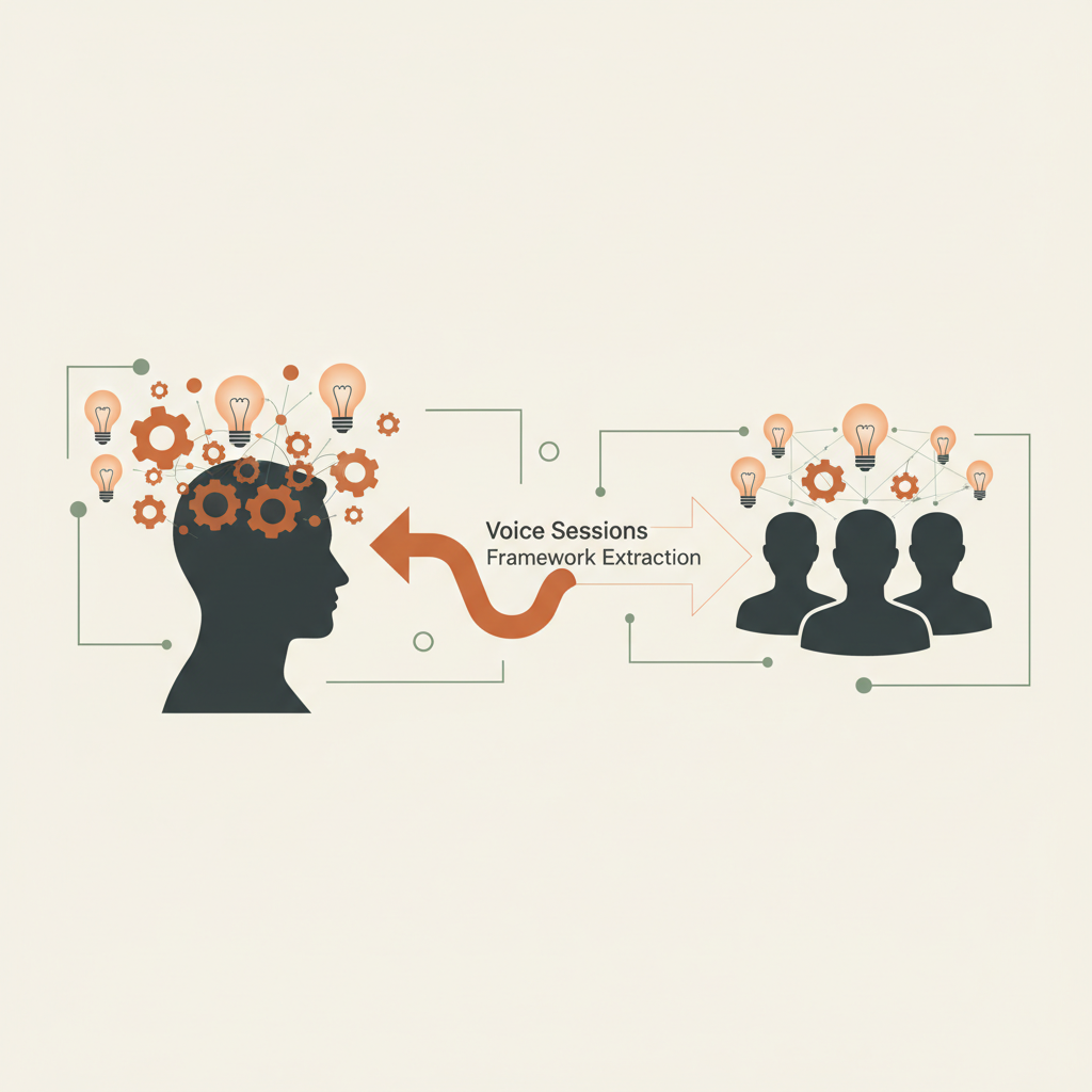 Knowledge flowing from one expert to multiple team members through structured frameworks